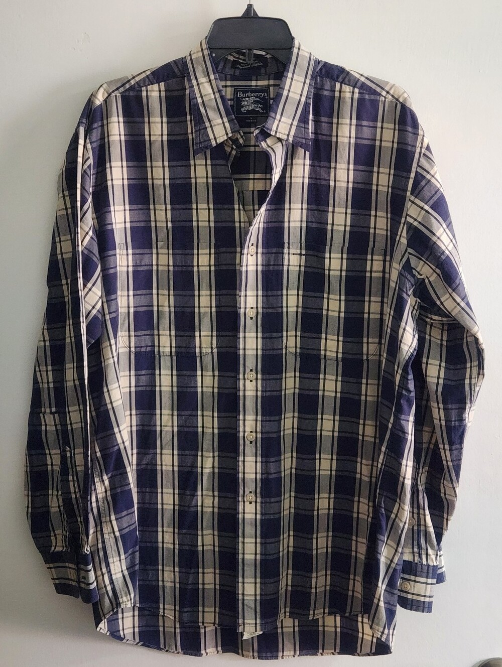 Vintage Burberrys Shirt Mens L navy /beige Long Sleeve